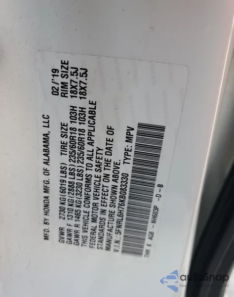 2019 Honda Odyssey Exl from USA, damaged, VIN 5FNRL6H76KB083330